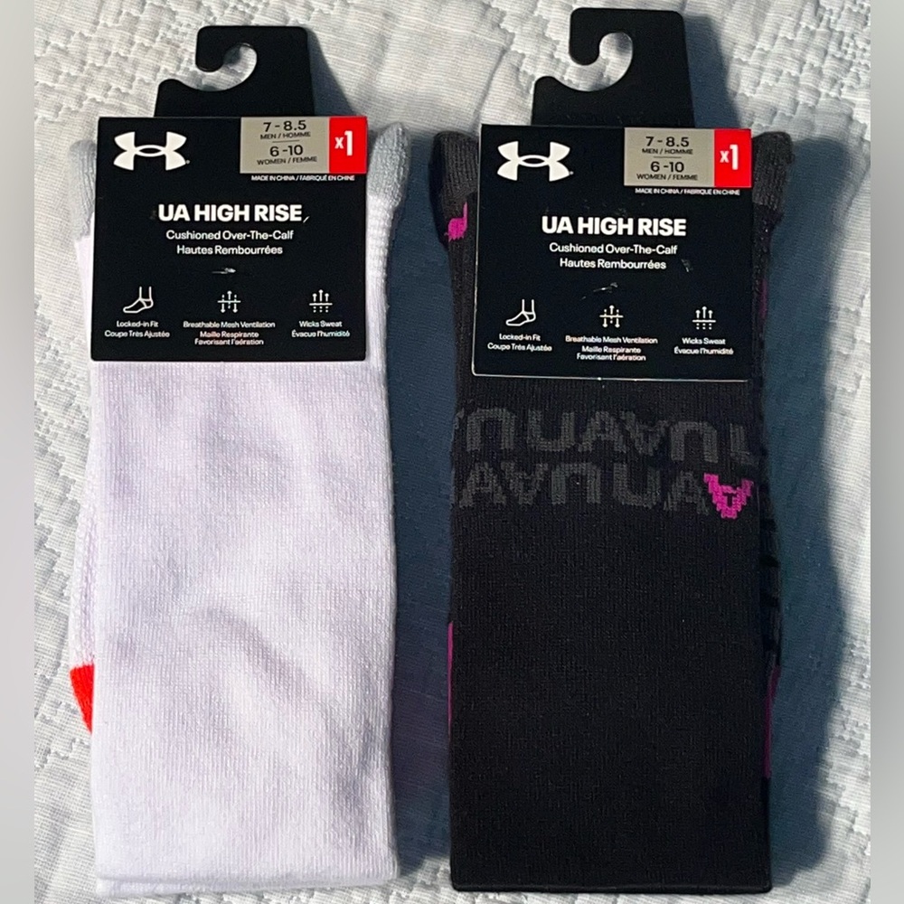 Lot of 2 - $20 Under Armour UA High Rise OTC Socks Men’s 7-8.5 Women’s 6-10